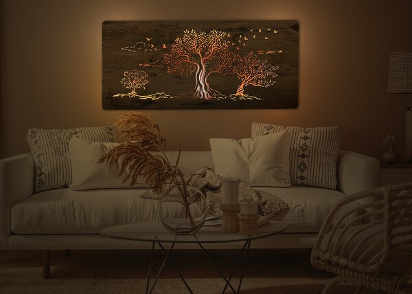 "Tři olivy" světelný obraz 230V 120x60cm provedení povrchu: dub světlý