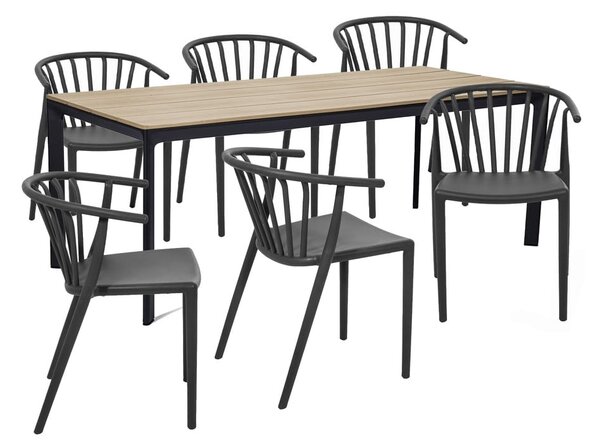 Zahradní jídelní set pro 6 osob s černou židlí Capri a stolem Thor, 210 x 90 cm
