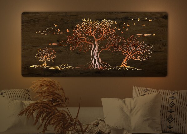 "Tři olivy" světelný obraz 230V 120x60cm provedení povrchu: dub světlý