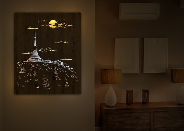 "Ještěd" světelný obraz 230V 90x110cm provedení povrchu: dub světlý