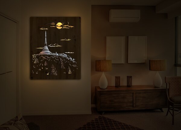 "Ještěd" světelný obraz 230V 90x110cm provedení povrchu: dub světlý