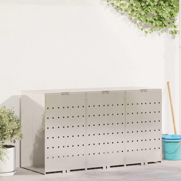 Úložný box na 3 popelnice Nerezová ocel Stříbrná