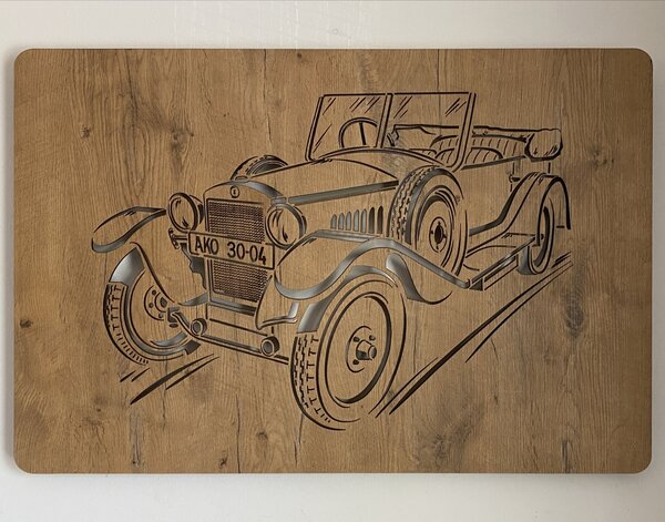 "Veterán" světelný obraz s baterií 90x62cm varianta ovládání: manuál/pohybové čidlo, provedení povrchu: dub