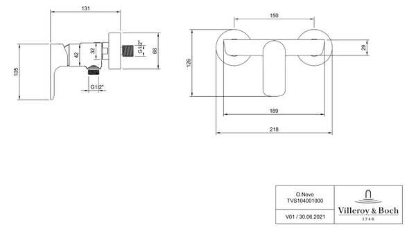Villeroy & Boch O.Novo sprchová baterie nastěnná chrom TVS10400100061