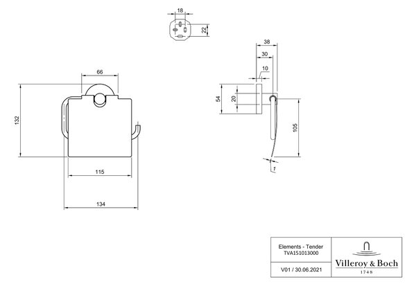 Villeroy & Boch Elements Tender držák na toaletní papír chrom TVA15101300061