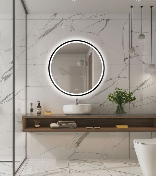 Venti Orion Black zrcadlo 80x80 cm kulatý s osvětlením s vyhřívací podložkou černá 5905951180298