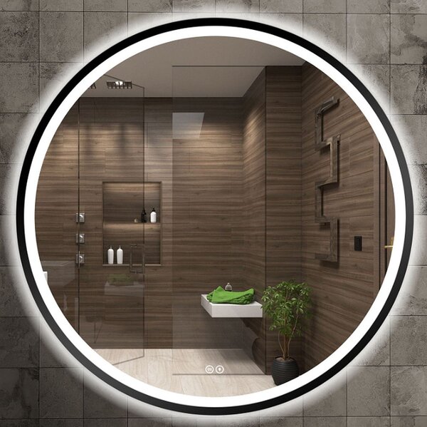 Venti Orion Black zrcadlo 80x80 cm kulatý s osvětlením s vyhřívací podložkou černá 5905951180298