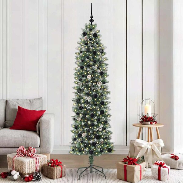 Umělý štíhlý vánoční strom Zelená a bílá 210 cm 3395306