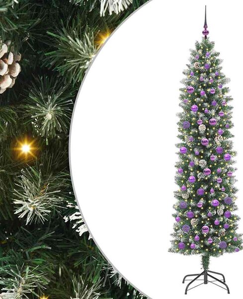 Umělý štíhlý vánoční strom Zelená a bílá 210 cm 3395311