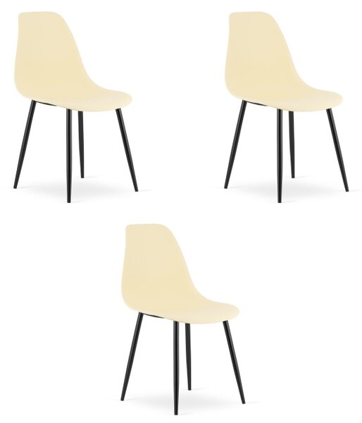 Set tří jídelních židlí WAT krémový - černé nohy (3 ks)