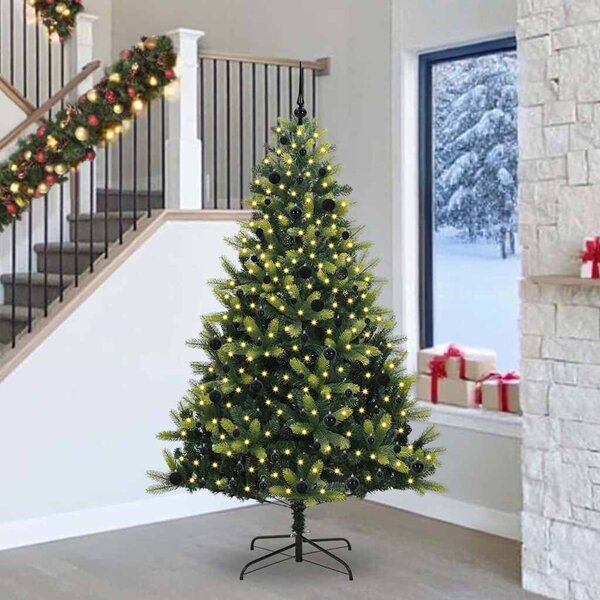 Umělý skládací vánoční stromeček 300 LED Zelená 240 cm PVC a PE 3396010