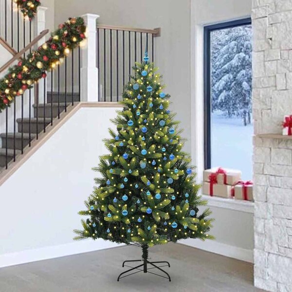 Umělý skládací vánoční stromeček 300 LED Zelená 240 cm PVC a PE 3396016