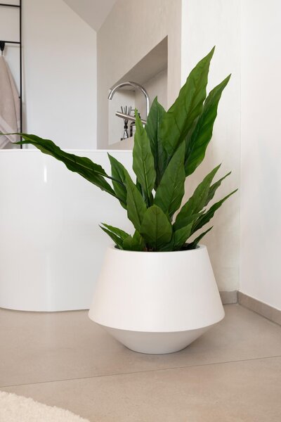 Kulatý květináč BERBELIT, sklolaminát, výška 30 cm, bílý