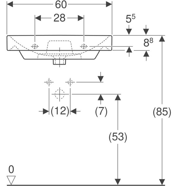 Geberit Smyle Square umyvadlo 60x48 cm obdélníkový klasický-nábytkový-zápustný bílá 500.229.01.1