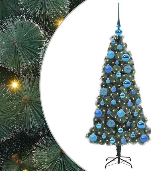 Umělý vánoční stromek s osvětlením a sadou kouliček Zelená PET 3396148