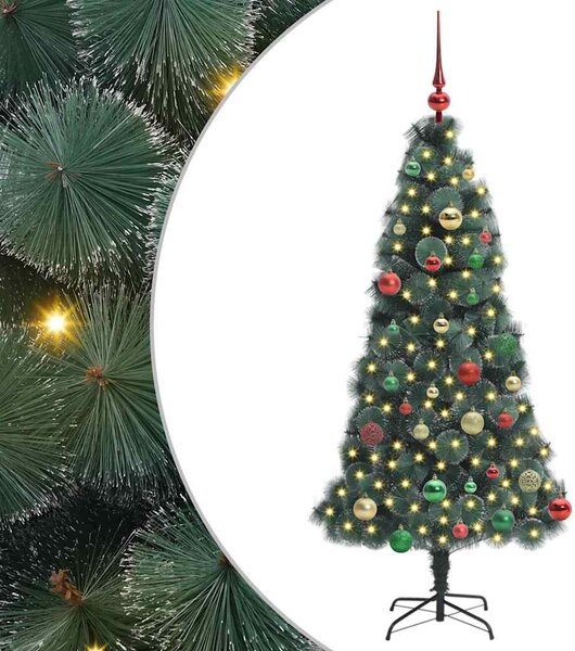 Umělý vánoční stromek s osvětlením a soupravou koulí Zelená PET 3396161