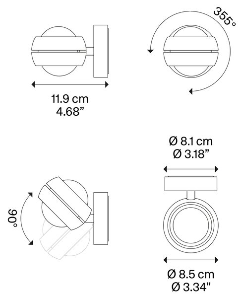 Lodes Nástěnné LED svítidlo NAUTILUS MINI, 12W, ø 8,5 cm, CRI90 Barva: Černá, Teplota světla: 2700K - teplá bílá