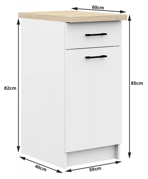 Kuchyňská skříňka OLIVIA, 1 zásuvka – 50 cm | Bílá / Dub Sonoma