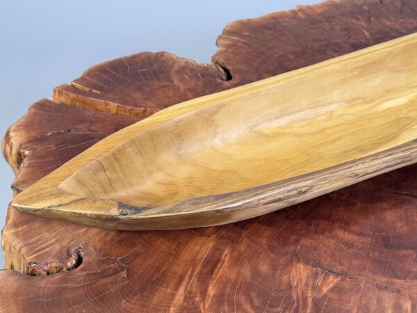 Přírodní mísa z teakového kořenového dřeva „Člun“ – voskovaná, 70 cm