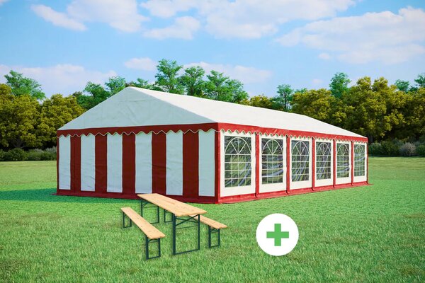 Párty stan 6x12m PREMIUM SET – stan + pivní sety barva Červeno-bílá