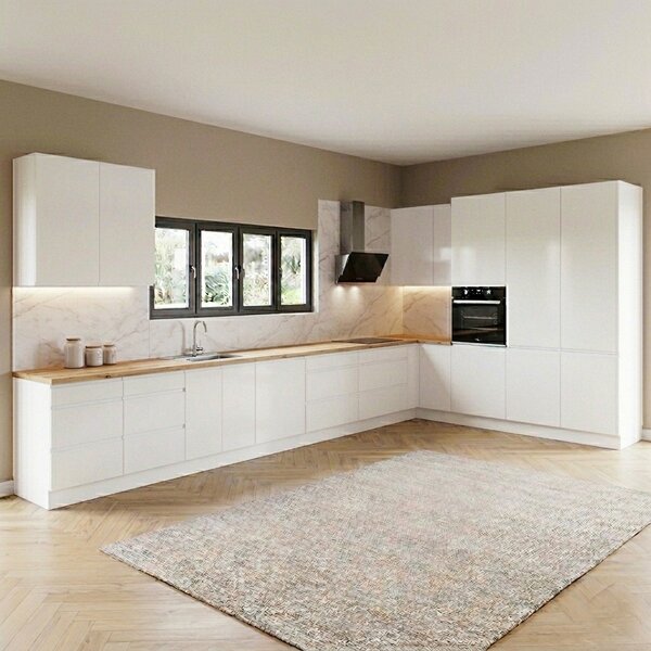 Kuchyňská linka ASPEN b | 450x270 cm | zásuvky METALBOX | SOKL v CENĚ | bílá lesk