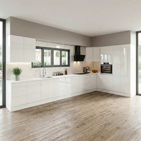 Kuchyňská linka ASPEN b | 450x270 cm | zásuvky METALBOX | SOKL v CENĚ | bílá lesk