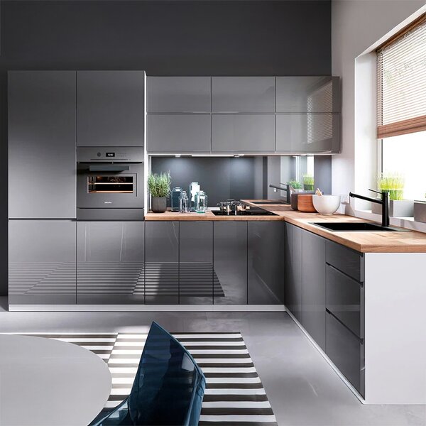 Kuchyňská linka ASPEN gr | 300x230 cm | zásuvky METALBOX | SOKL v CENĚ | šedá lesk
