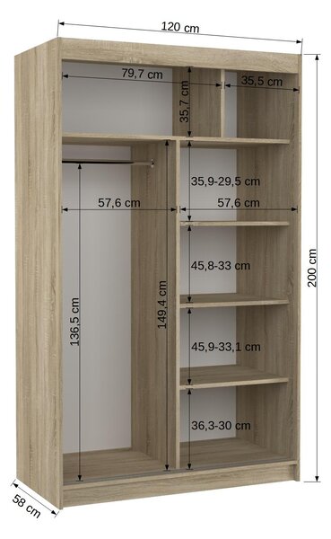 ADRK Šatní zrcadlová skříň posuvná LUGANO B 120, černá