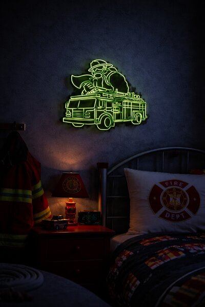 Z rodinné dílny Hasičské auto - svítící dekorace do dětského pokoje (fosforeskující, 3D)