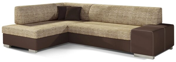 Sedací souprava do obývacího pokoje AMALTHEA - tmavě béžová / hnědá eko kůže, levý roh