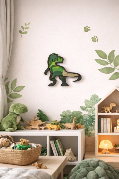 Z rodinné dílny Svítící dekorace T-Rex na zeď - dinosaurus do dětského pokoje (svítí ve tmě)