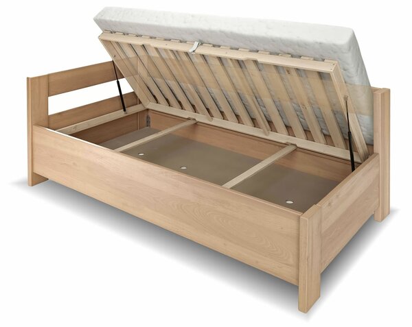 Rohová zvýšená úložná postel jednolůžko ELA - Levá, 120x200, masiv buk