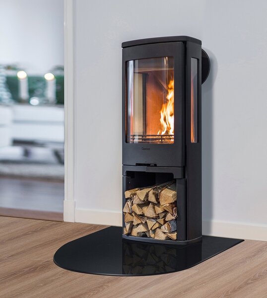 Ochranné sklo pod kamna a ke krbům FIREGLASS čiré 8 mm černé, 100 x 100 cm částečná fazeta 10mm, tvrzené (ESG), baleno do kartonu 000-565 411-552