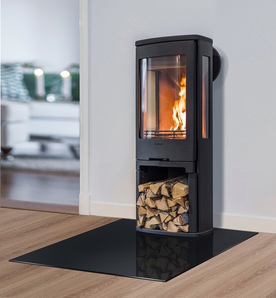 Ochranné sklo pod kamna a ke krbům FIREGLASS 8 mm černé, 110 x 110 cm částečná fazeta, ESG, baleno do kartonu 000-367 411-606