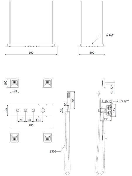 Mexen Soler, podomítkový sprchový set, černá matná, 7601-04-70