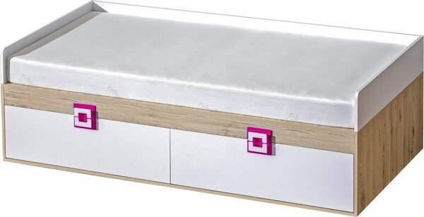 Casarredo Dětská postel NIKO 14, 90x200 s úložným prostorem, dub jasný/bílá/růžová