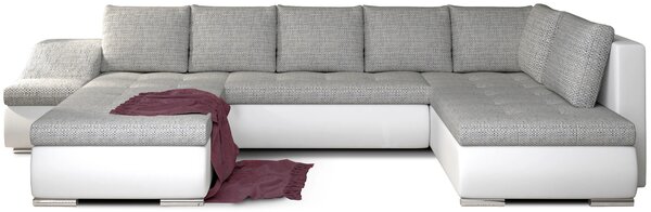 Velká rozkládací sedací souprava AURELIE - světle šedá / bílá eko kůže, levé provedení