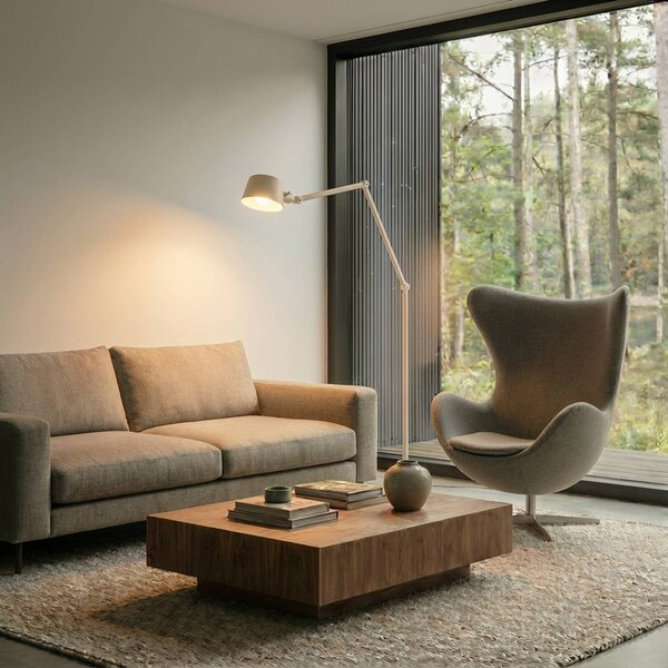 Lucande stojací lampa Silka, 216 cm, béžová, nastavitelná, E27, Krémová / jantar, Pracovna / kancelář, kov, Moderní