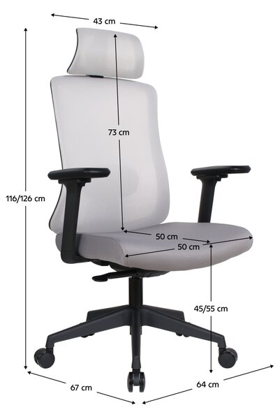 Ergonomická kancelářská židle PART - šedá síťovina / nosnost 150 kg
