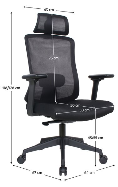 Ergonomická kancelářská židle PART - černá síťovina / nosnost 150 kg