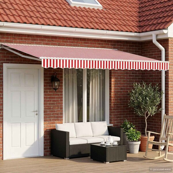 Manuální rám markýzy s LED Červená a Bílá 4 × 3,5 m