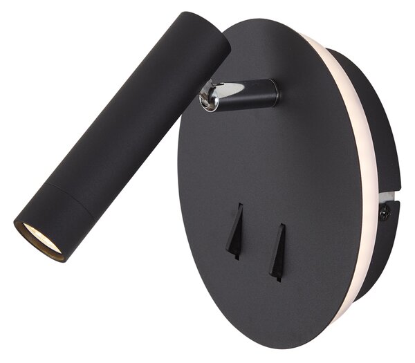 Moderní černá nástěnná lampa vč. LED s USB-C - Croft