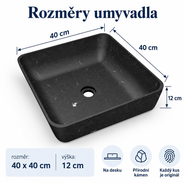 Umyvadlo z přírodního kamene Tantum Black