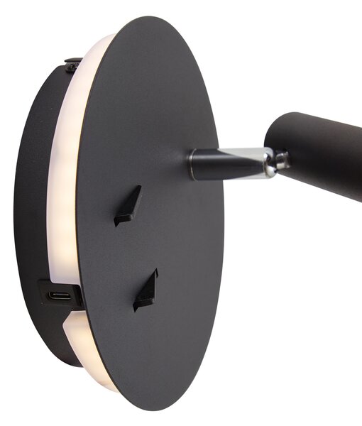 Moderní černá nástěnná lampa vč. LED s USB-C - Croft