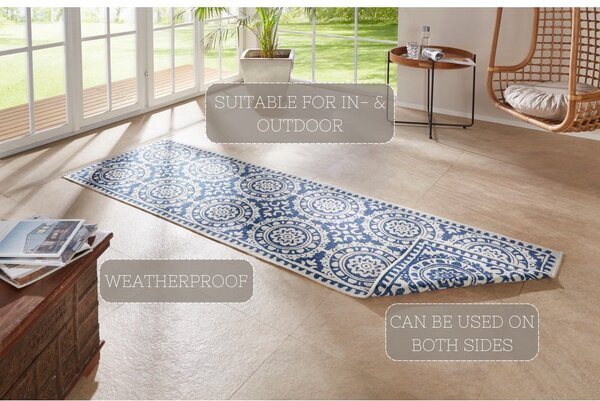 Modro-krémový venkovní koberec NORTHRUGS Jardin, 80 x 350 cm