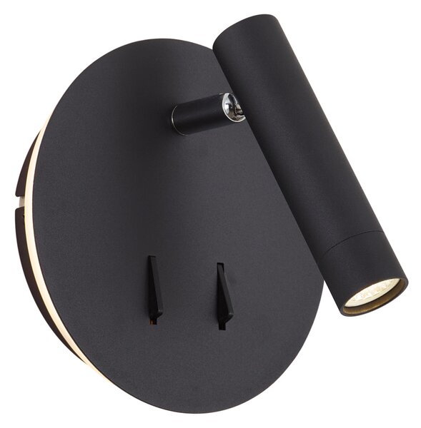 Moderní černá nástěnná lampa vč. LED s USB-C - Croft