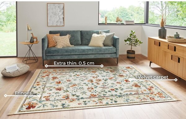 Krémový koberec z viskózy 95x140 cm Oriental Flowers – Nouristan