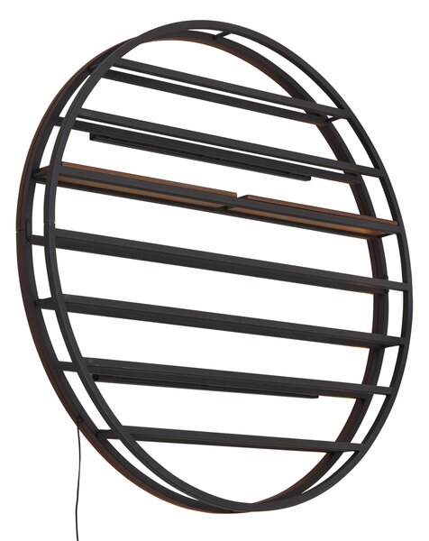 Moderní nástěnné svítidlo černé s kulatým dřevěným detailem a integrovanou LED - Wine Rack