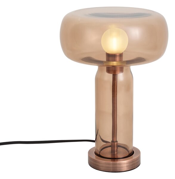 Elegantní hotelová stolní lampa tmavě bronzová s hnědým sklem - Amara