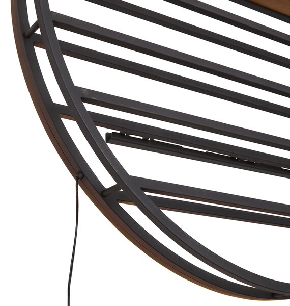 Moderní nástěnné svítidlo černé s kulatým dřevěným detailem a integrovanou LED - Wine Rack
